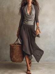 Bohemian Flowing Coastal Smoky Grey Two-Piece Set