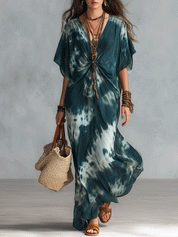 Bohemian Tie-Dye Resort Ocean Blue Maxi Dress