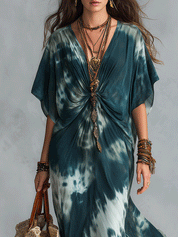 Bohemian Tie-Dye Resort Ocean Blue Maxi Dress