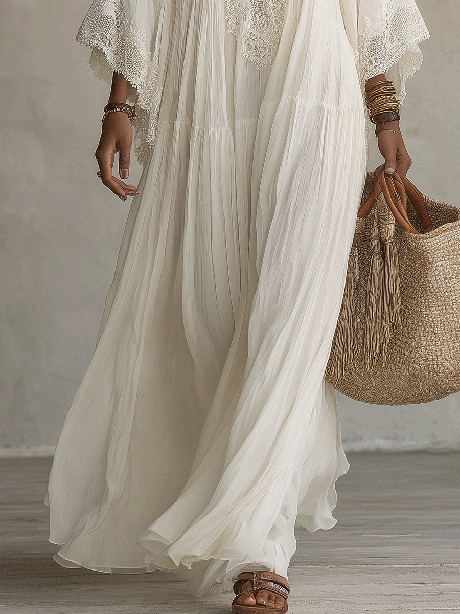 Effortless Flowy Vacation Cream White Boho Maxi Dress – GLOERIA Effortless Flowy Vacation Cream White Boho Maxi Dress – GLOERIA