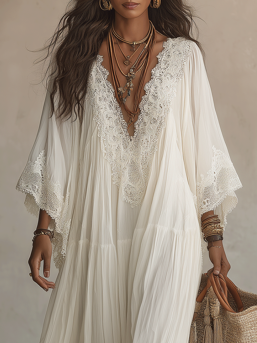 Effortless Flowy Vacation Cream White Boho Maxi Dress – GLOERIA Effortless Flowy Vacation Cream White Boho Maxi Dress – GLOERIA
