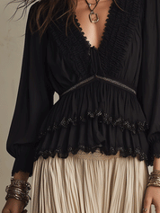 Effortless Romantic Vacation Black And Cream Skirt Set