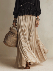 Effortless Romantic Vacation Black And Cream Skirt Set