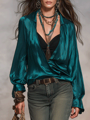 Effortless Luxe Vacation Jewel Tone Satin Blouse