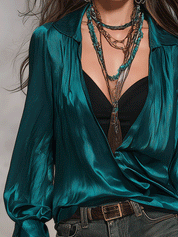 Effortless Luxe Vacation Jewel Tone Satin Blouse