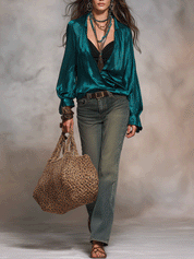 Effortless Luxe Vacation Jewel Tone Satin Blouse