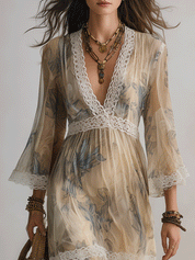 Elegant Lace-Trimmed Boho Resort Maxi Dress