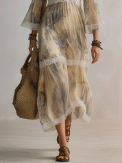 Elegant Lace-Trimmed Boho Resort Maxi Dress