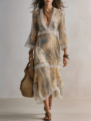 Elegant Lace-Trimmed Boho Resort Maxi Dress