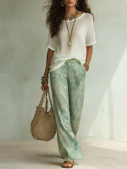 Elegant Relaxed Vacation Seafoam Paisley Two-Piece Set