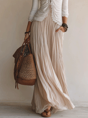 Elegant Lace Trim Coastal Cream Maxi Skirt Set