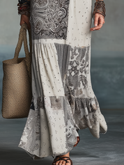 Bohemian Ivory Patchwork Print Maxi Dress