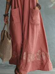 Refined Dusty Rose Pocket Detail Maxi Dress