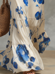 Elegant Ivory Floral Halter Maxi Dress