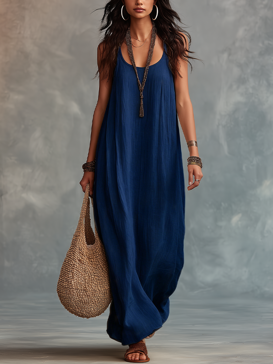 Elegant Navy Sleeveless Maxi Dress