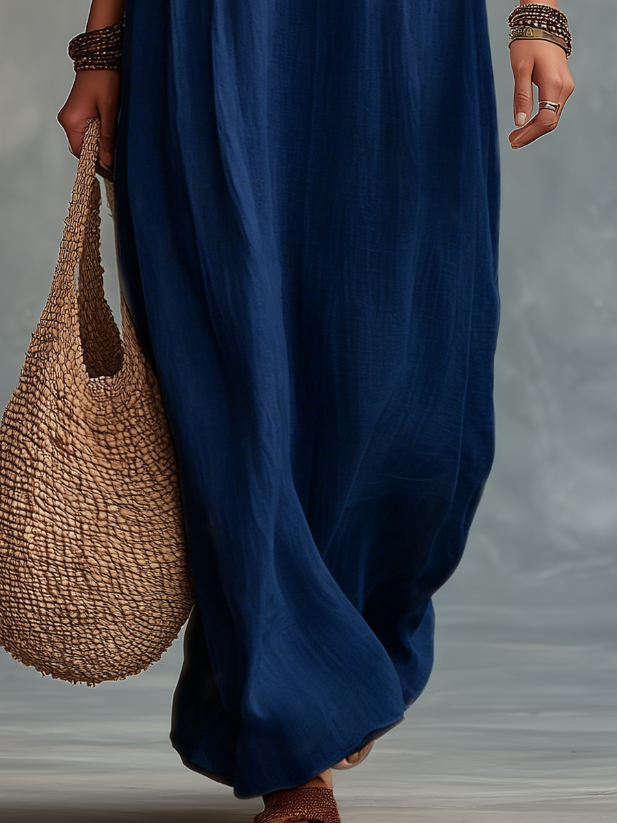 Elegant Navy Sleeveless Maxi Dress