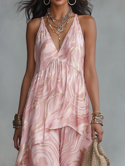 Elegant Blush Marble Print Cami Top & Wide Leg Pants Set