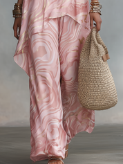 Elegant Blush Marble Print Cami Top & Wide Leg Pants Set