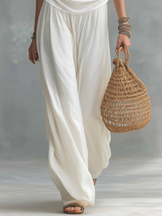 Elegant Ivory Cowl Neck Top & Wide Leg Pants Set