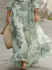 Refined Sage Floral Wrap Maxi Dress
