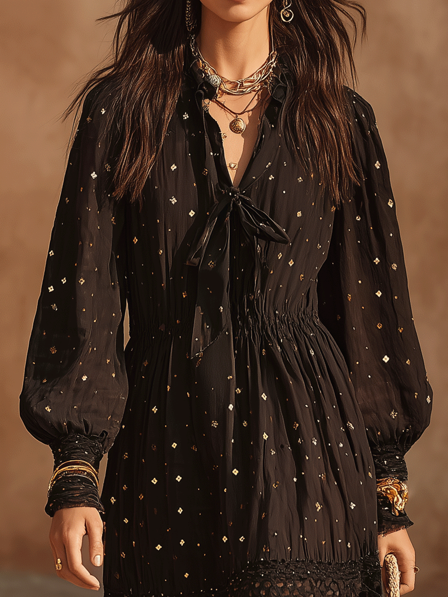 Effortless Celestial Vacation Black Ruffle Midi Dress