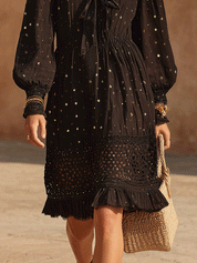 Effortless Celestial Vacation Black Ruffle Midi Dress