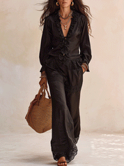 Bohemian Pure Cotton Black Ruffles Two-Piece Set