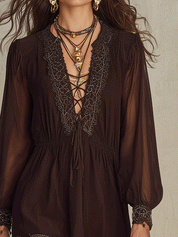Elegant Embroidered Coastal Chocolate Brown Mini Dress
