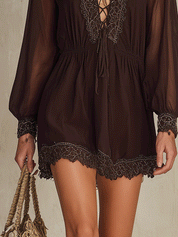 Elegant Embroidered Coastal Chocolate Brown Mini Dress