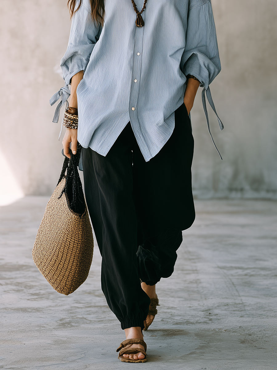 Relaxed Sky Blue Tie-Sleeve Shirt & Harem Pants Set