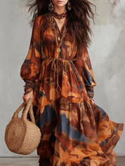 Bohemian Sunset Abstract Print Maxi Dress