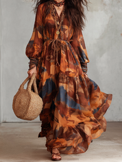 Bohemian Sunset Abstract Print Maxi Dress