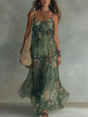 Graceful Olive Floral Maxi Dress