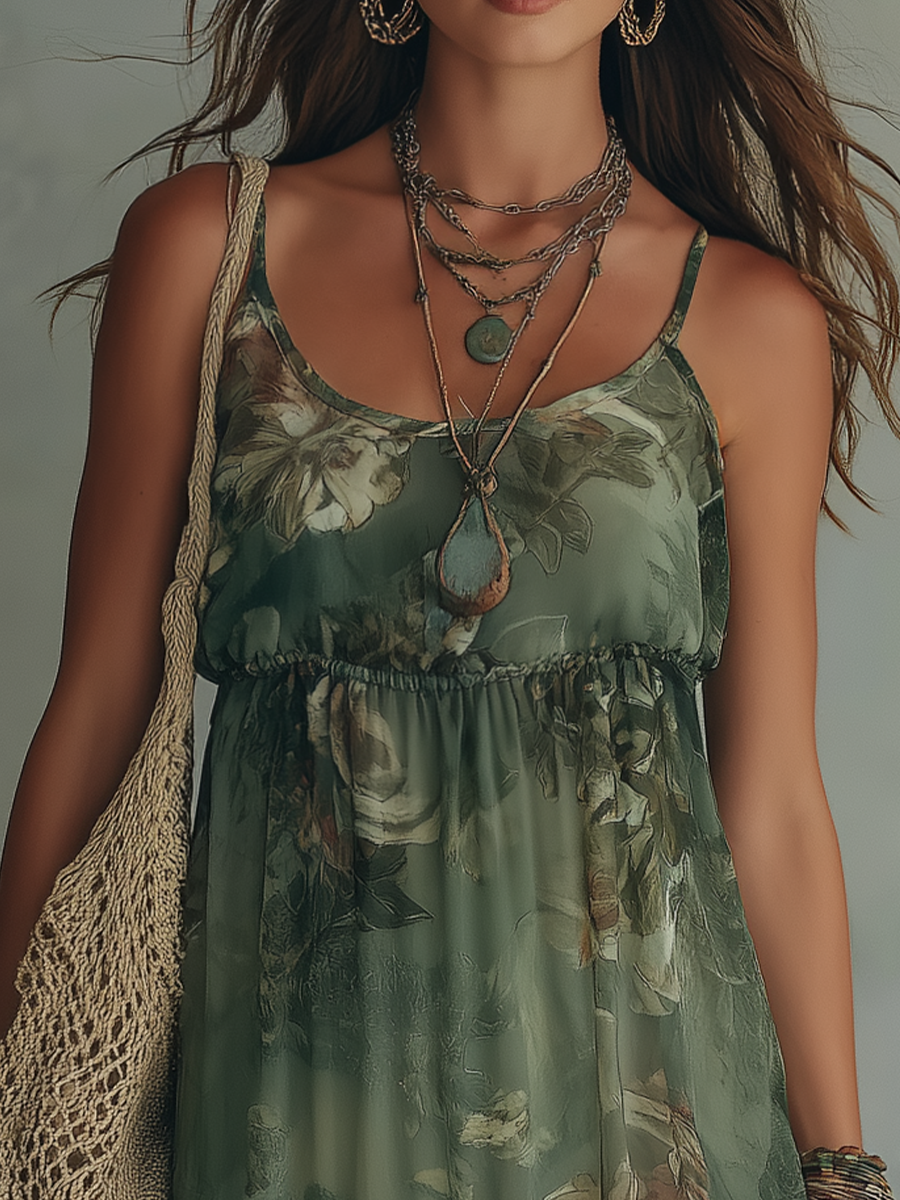 Graceful Olive Floral Maxi Dress