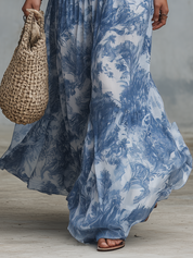 Refined Blue Scenic Print Maxi Dress