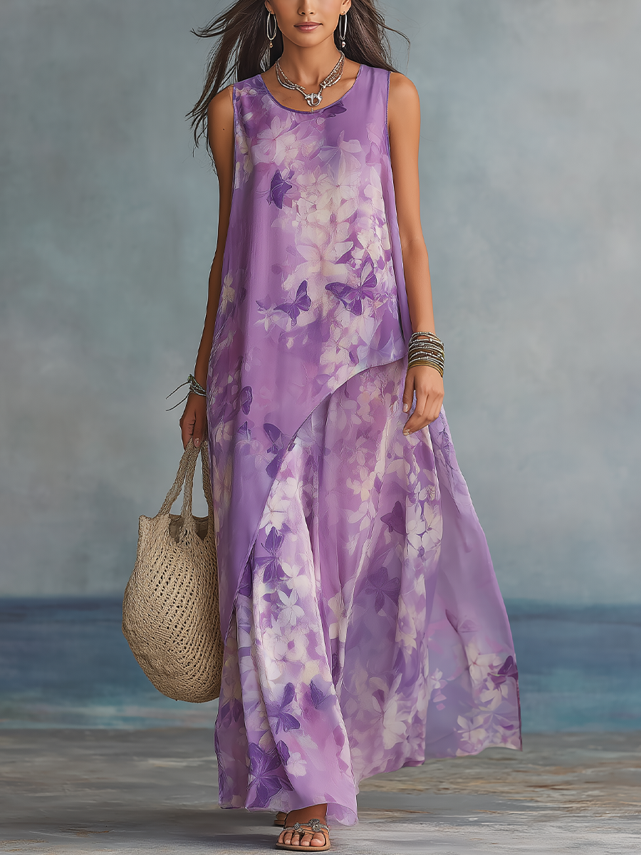Elegant Lavender Floral Maxi Dress