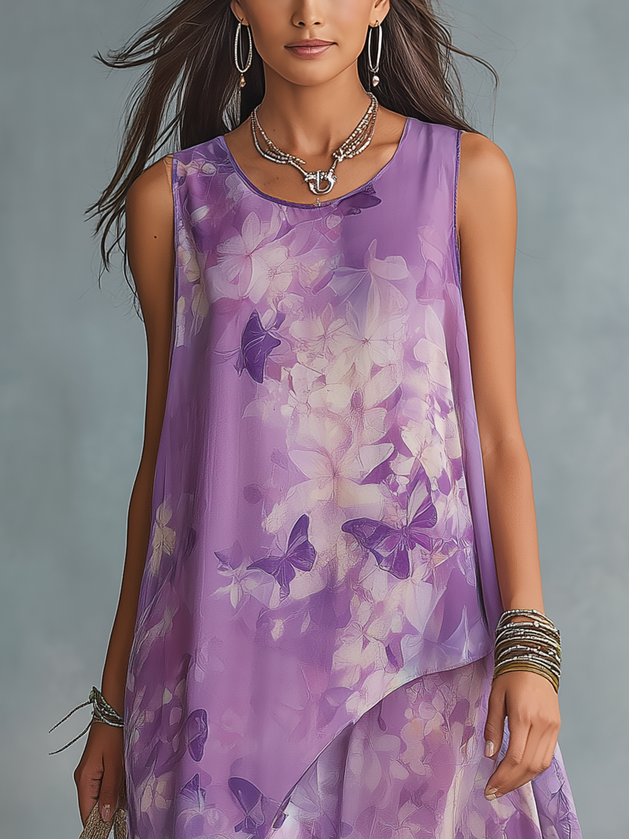 Elegant Lavender Floral Maxi Dress