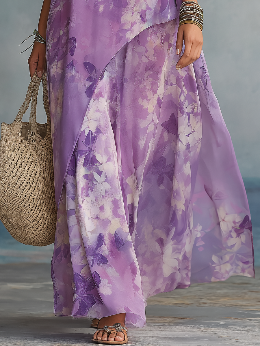 Elegant Lavender Floral Maxi Dress