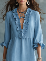 Soft Sky Blue Ruffled Maxi Dress