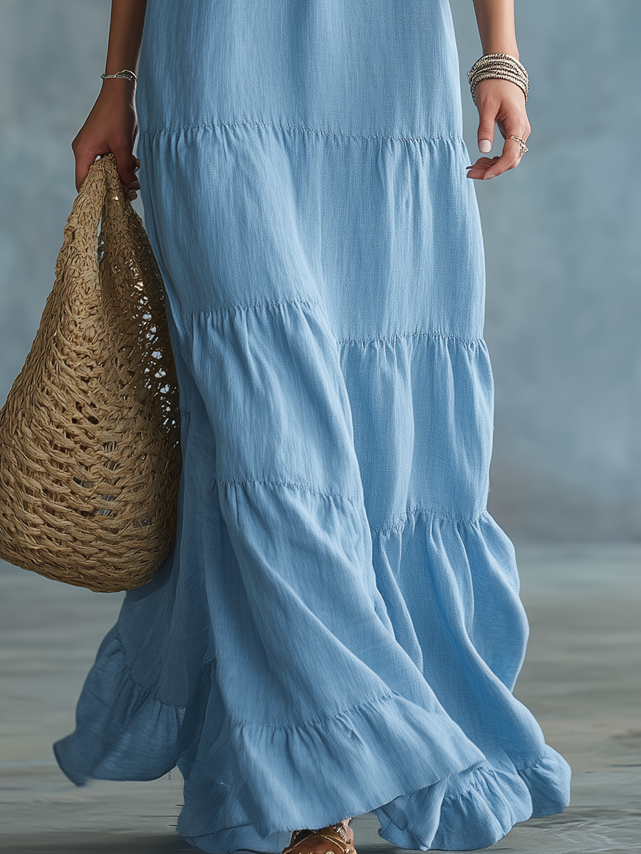 Soft Sky Blue Ruffled Maxi Dress