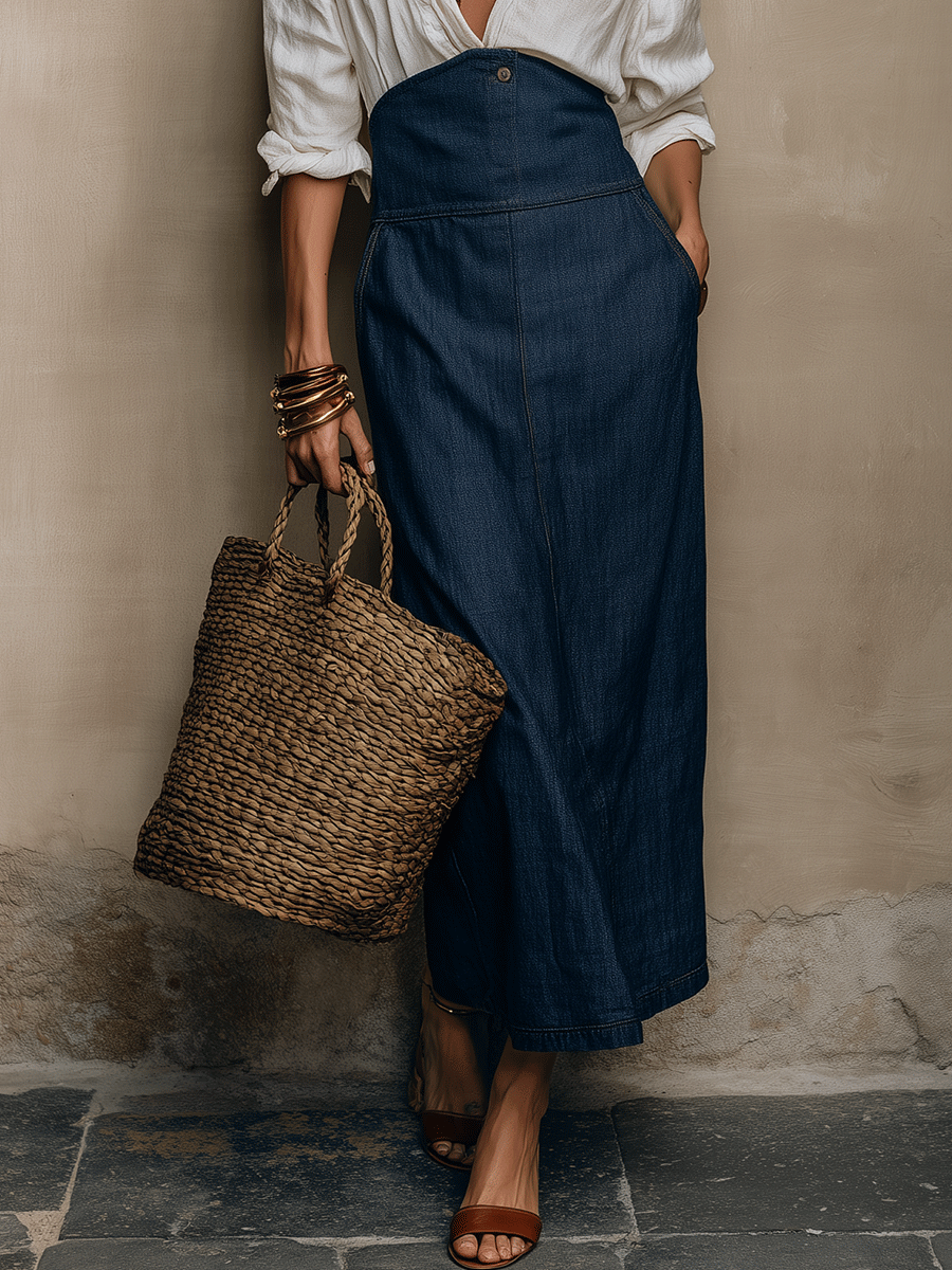 Effortless Coastal White Shirt And Denim Maxi Dress
