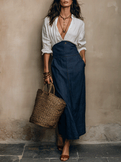 Effortless Coastal White Shirt And Denim Maxi Dress