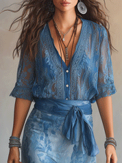 Elegant Sheer Wrap Tie Waist Floral Maxi Dress And Shirt Set
