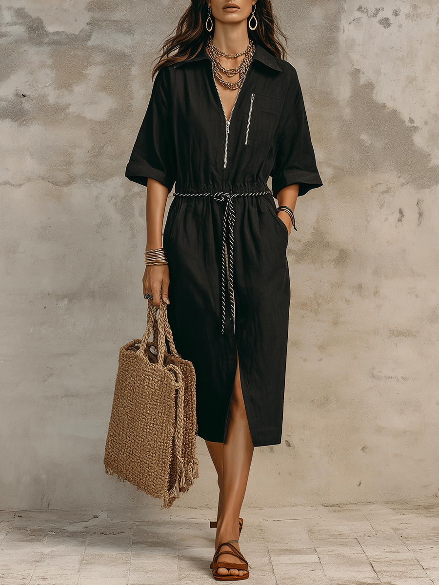 Modern Vintage Inspired Black Midi Dress