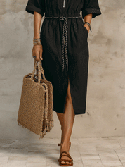 Modern Vintage Inspired Black Midi Dress