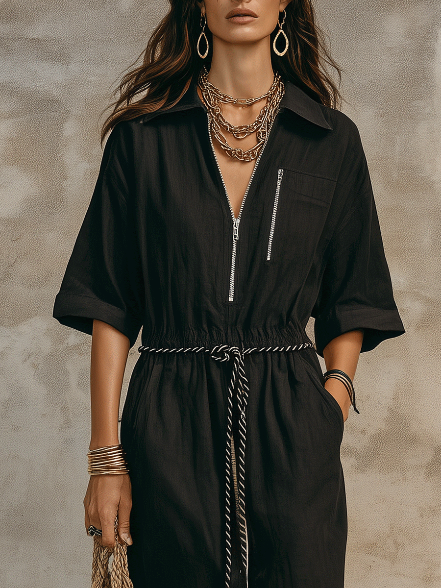 Modern Vintage Inspired Black Midi Dress
