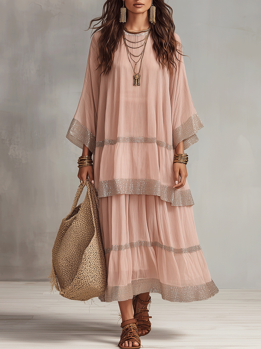 Effortless Romantic Vacation Soft Pink Chiffon Maxi Dress