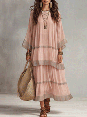 Effortless Romantic Vacation Soft Pink Chiffon Maxi Dress