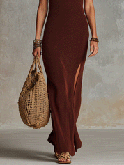 Elegant Ribbed Halter Slit Maxi Dress