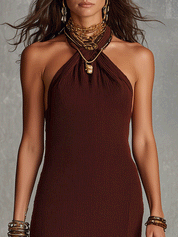 Elegant Ribbed Halter Slit Maxi Dress